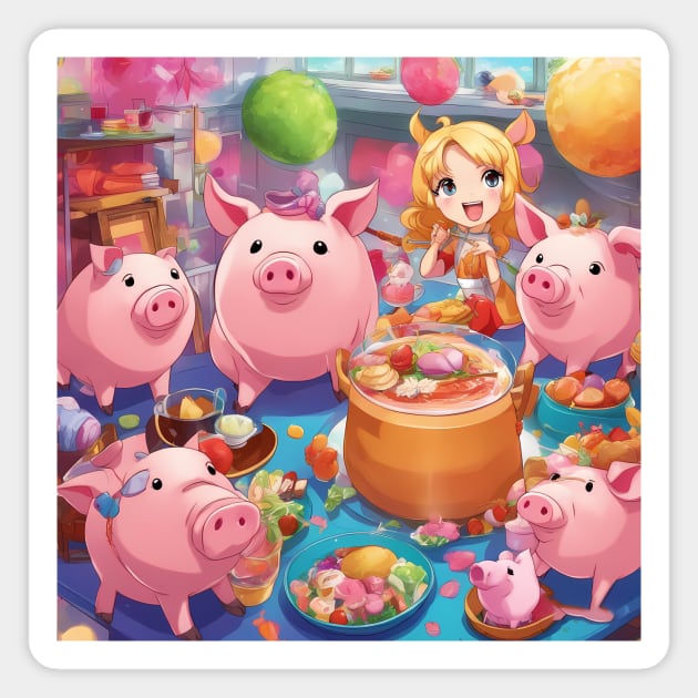 Moi Moi Let Pig Party Magnet by animegirlnft